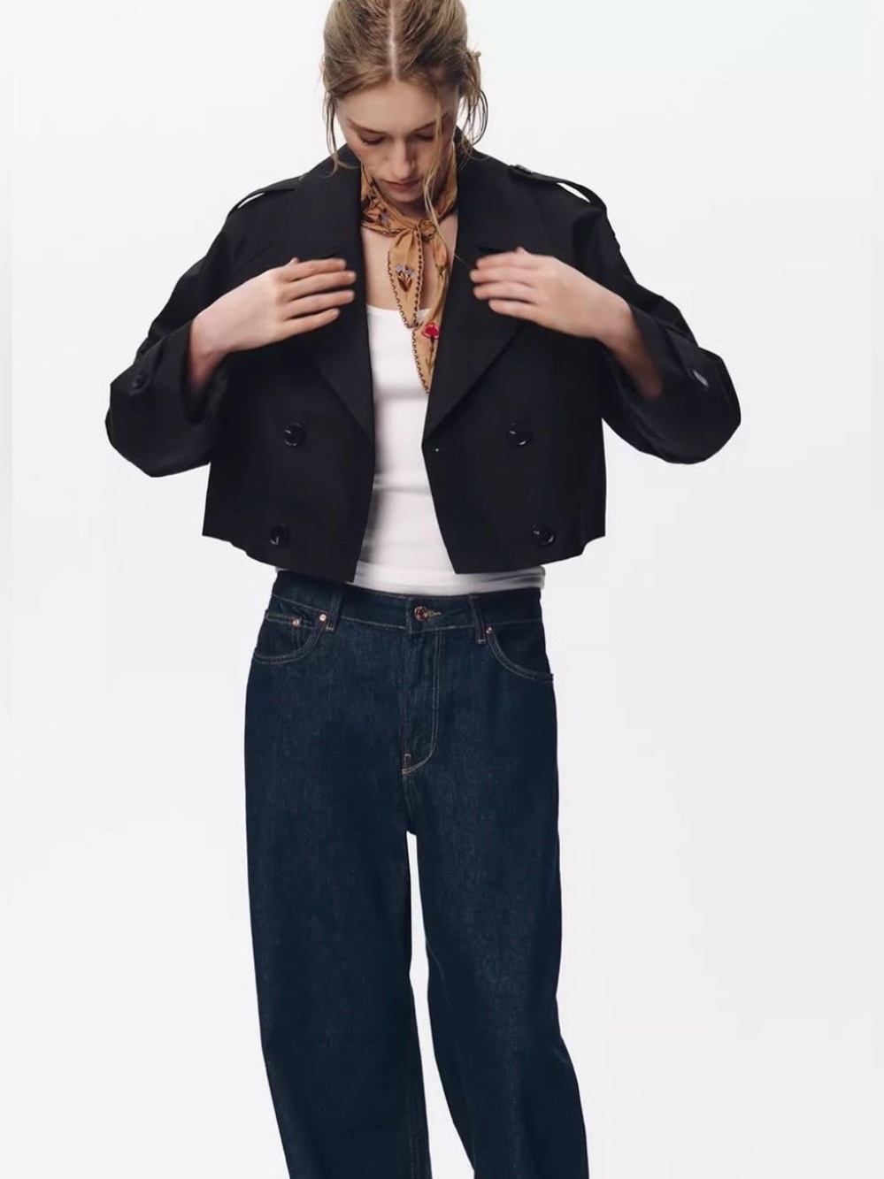 Zara Black Cropped Double-Breasted Trench Jacket - Picture 2 of 6